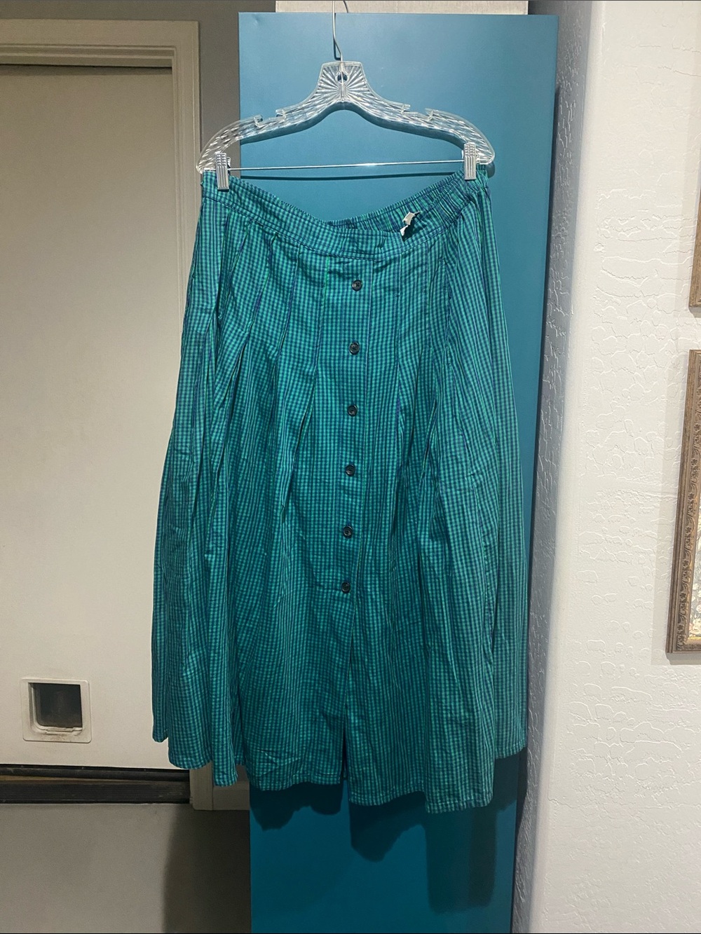 Free Assembly Button-Front Teal Green Midi Skirt EUC